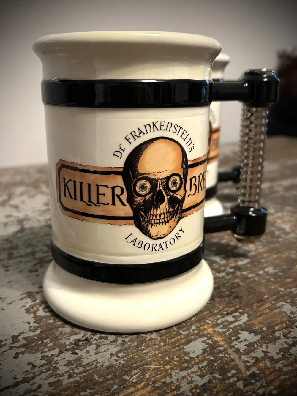 Department 56 Killer Brew Skull Mug - Black, Cream, Tan